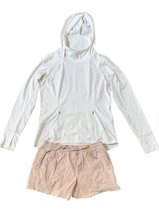 Sweaters - Athleta women’s white workout pullover neutral sweatshirt tie shorts set Sz 8 M